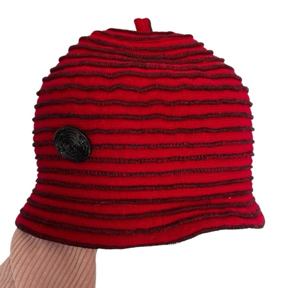 Klarine Cormier Accessories - Klarine Cormier Red Striped Knit Beanie made with recycled ties